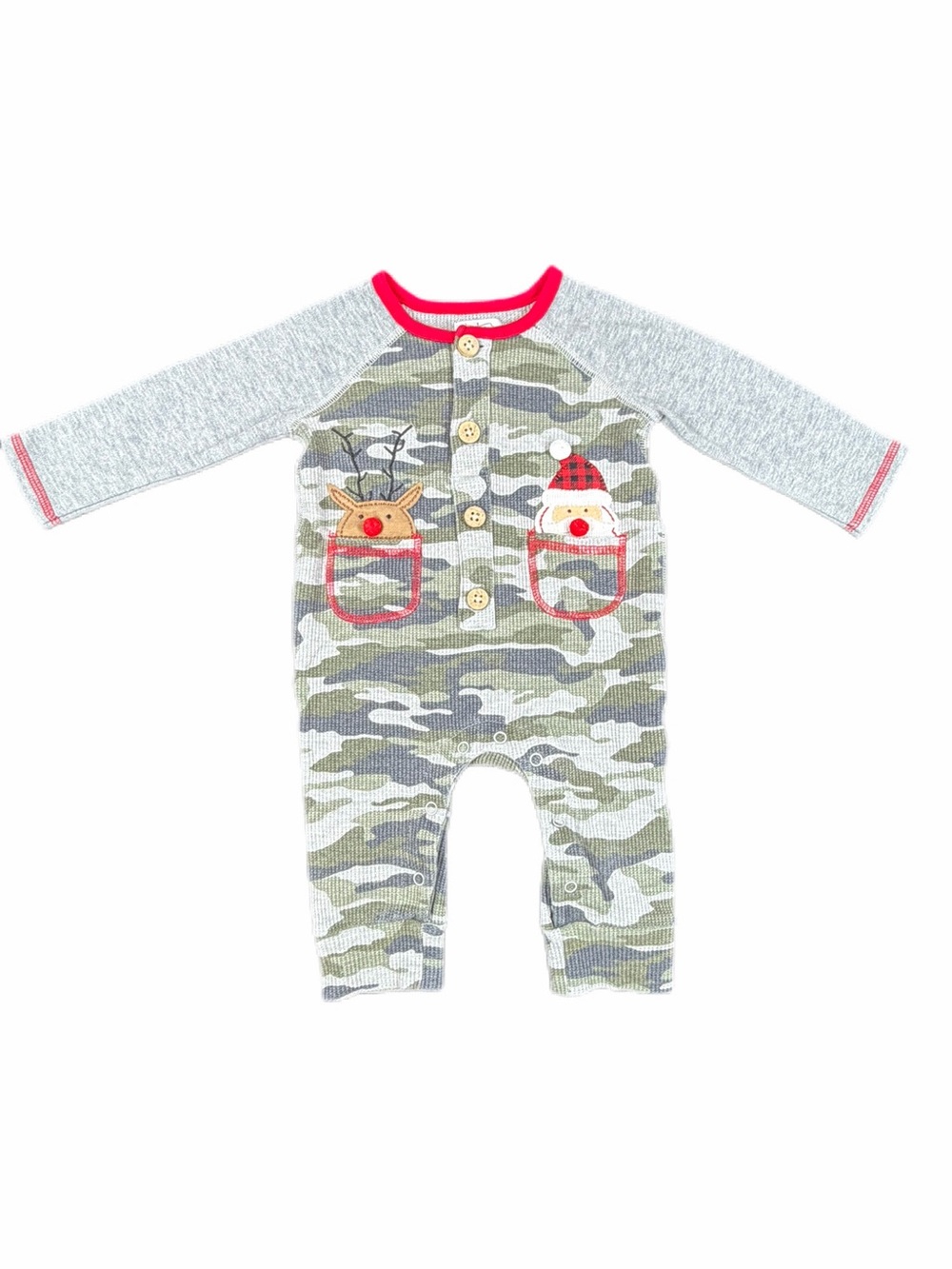 MUD PIE *Like New* Waffle Knit Santa and Rudolph Christmas Romper - 3-6M